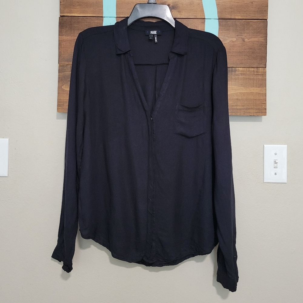 PAIGE Classic Black Button Up Long Sleeve Soft Lightweight Minimalist Top  M